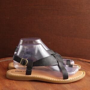 Born Sandals Womens SZ 8M BLK Inya Toe Loop Leather Boho Minimalist Flat Shoes